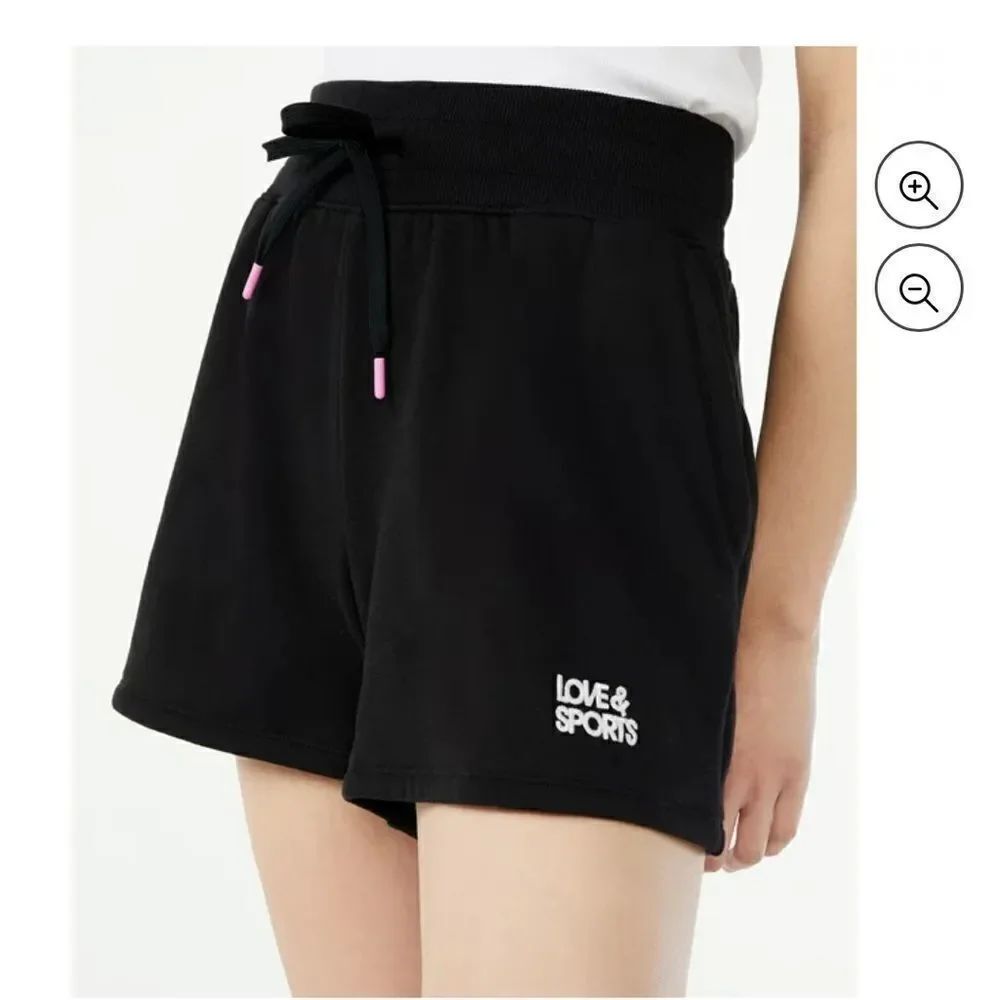 NWT New LOVE & SPORTS Sweat Shorts Black White Logo Medium 8 10